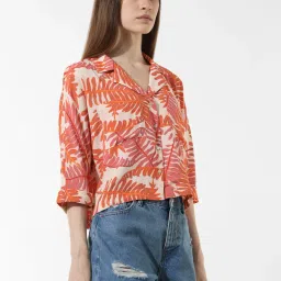 Only Orange & White Viscose Printed Shirt image 4