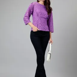 Latin Quarters Purple Self Design Top image 4