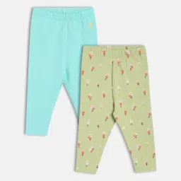 MINIKLUB Girls Blue & Green Printed Leggings - Pack of 2-image-50