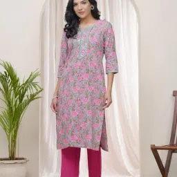 Vaasva Jaipur Grey Cotton Floral Kurti-image-12