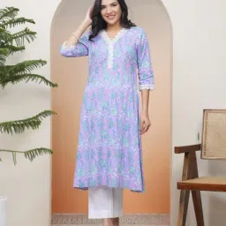 Vaasva Jaipur Lavender Cotton Floral Kurti-image-6