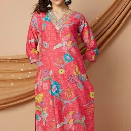 Melange By Lifestyle Red Regular Fit Embroidered Kurtas image 4