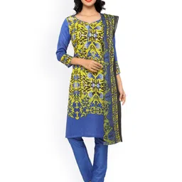Kvsfab Yellow & Blue Printed Unstitched Dress Material-image-2