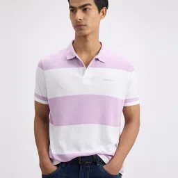Pepe Jeans Purple & White Cotton Regular Fit Striped Polo T-Shirt image 4