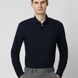 Peter England Navy Slim Fit Striped Shirt-picture-17