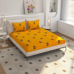 NEW TOWN Multicoloured 210 TC Cotton Fitted Queen Bedsheets With 2 Pillow Covers-image-62