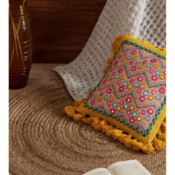 Chumbak Sunshine Sqaure Yellow & Pink Cushion Cover - Set of 1-picture-14
