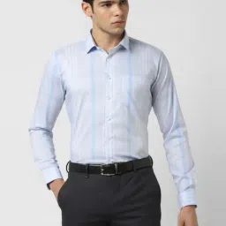 Van Heusen Blue Cotton Slim Fit Checks Shirt-image-84