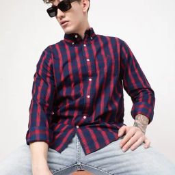 GANT Navy & Red Cotton Regular Fit Checks Shirt-picture-12