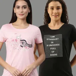 Kryptic Black & Pink Printed Cotton T-Shirt - Pack of 2-picture-35