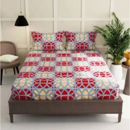 Bianca ENVOGUE Printed Red & Beige 152 TC Fabric Double Bedsheet with 2 Pillow Covers-picture-27