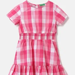 United Colors of Benetton Kids Fuchsia & White Checks Dress-picture-20