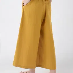 Utsa by Westside Mustard Embroidered Cotton Pants image 2