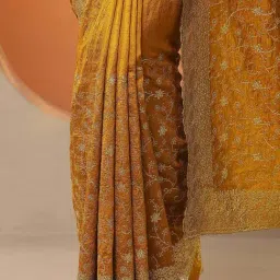 Libas Mustard Embroidered Saree With Unstitched Blouse image 5