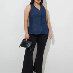 Gia by Westside Dark Blue Denim Waistcoat-Style Top image 4