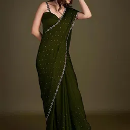 ANJANI TEXTILE Embellished Sequinned Tissue Saree With Blouse Piece image 3