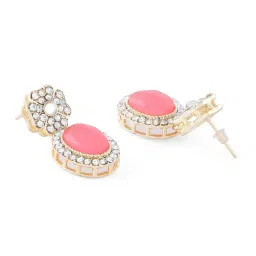 Zaveri Pearls Pink Green Stones Austrian Diamonds Multistrand Choker Necklace Earring Set-ZPFK17766 image 4