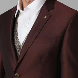 Louis Philippe Maroon Slim Fit Texture Three Piece Suit image 4