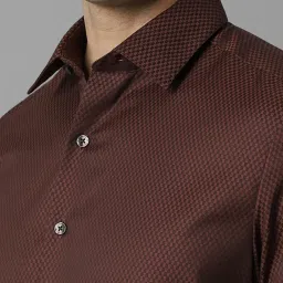 Louis Philippe Brown Cotton Slim Fit Checks Shirt image 4