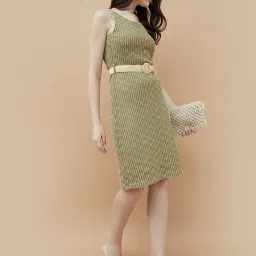 Code By Lifestyle Light Olive Regular Fit Self Pattern Dress image 4