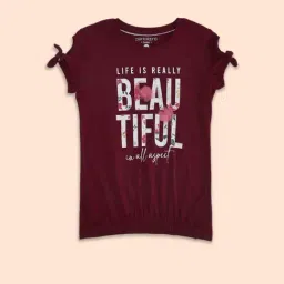 Pantaloons Junior Wine Cotton Printed T-Shirt-image-1