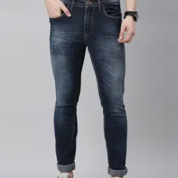 CINOCCI Blue Cotton Slim Fit Jeans-picture-47