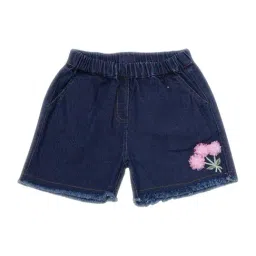 Creative Kid's Girls Navy Blue Denim Embroidered Shorts-image-79