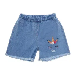 Creative Kid's Girls Blue Denim Embroidered Shorts-picture-32