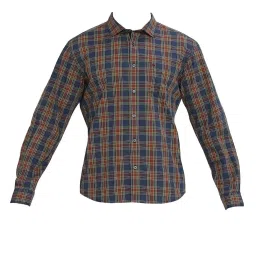 Basics Navy Cotton Slim Fit Checks Shirt image 4