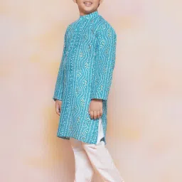 AJ Dezines Kids Blue & White Printed Full Sleeves Kurta with Pyjamas image 4