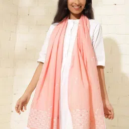 Fabindia Soft Pink Embroidered Dupatta image 4