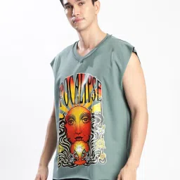 Bene Kleed Men Green Graphic Print Oversize T-Shirt image 4