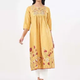 Rangmanch by Pantaloons Yellow Cotton Embroidered A Line Kurta-image-52