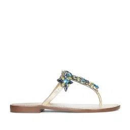 Saint G Multi Stone Gold Metallic Leather Flats-image-39