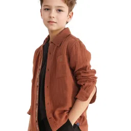 Rare Ones Boys Brown Cotton Solid Shirt image 4