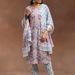 Libas Blue Floral Print Kurta With Pant & Dupatta-picture-17