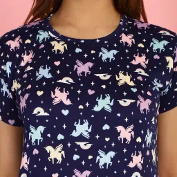 Gracit Dark Blue Cotton Printed Top With Pyjamas image 4