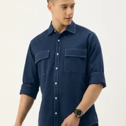 Bene Kleed Indigo Blue Regular Fit Cotton Shirt-image-82