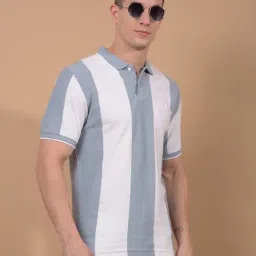 Crimsoune Club Blue Cotton Slim Fit Stripes Polo T-Shirt-image-47