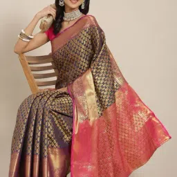 Silk Land Silk Navy Woven Saree With Unstitched Blouse-image-25