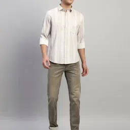 Cantabil Beige Regular Fit Stripes Casual Shirt image 5