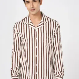 People By Pantaloons Brown Cotton Boxy Fit Striped Shirt-image-57