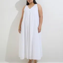 Gia by Westside White Solid A-Line Dress-picture-21