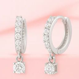 Zavya 925 Sterling Silver Dazzling Solitaire Drop Rhodium Plated Huggie Earrings for Women-picture-34