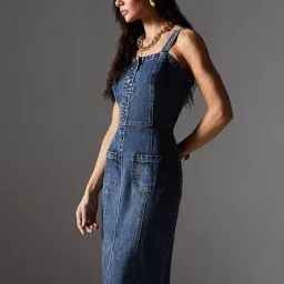 Miss Chase Blue Solid Dress image 3