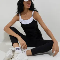 studiofit women Studiofit by Westside Black Colour-Blocked Cotton-Blend Tank Top image 3