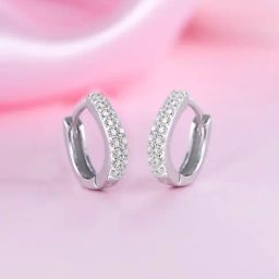 Zavya 925 Sterling Silver Crystal Pave Hug Rhodium Plated Micro Hoop Earring for Women-picture-33