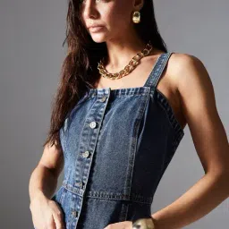 Miss Chase Blue Solid Dress image 5