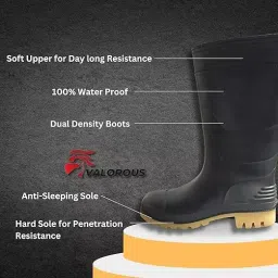 Agarson Apex Series 35.56 cm (14 inch) Height Hard Sole Dual Density PVC Black & Beige Safety Gum Boot Size UK 7 image 2