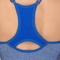 Laceandme Blue Solid Non-Wired Lightly Padded Racer Back Sports Bra image 2